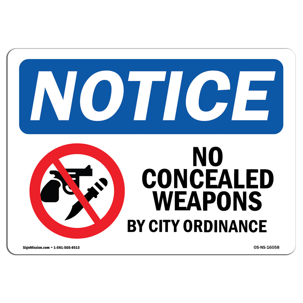 NOTICE No Concealed Weapons By City Ordinance