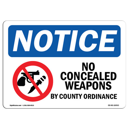 NOTICE No Concealed Weapons By County Ordinance