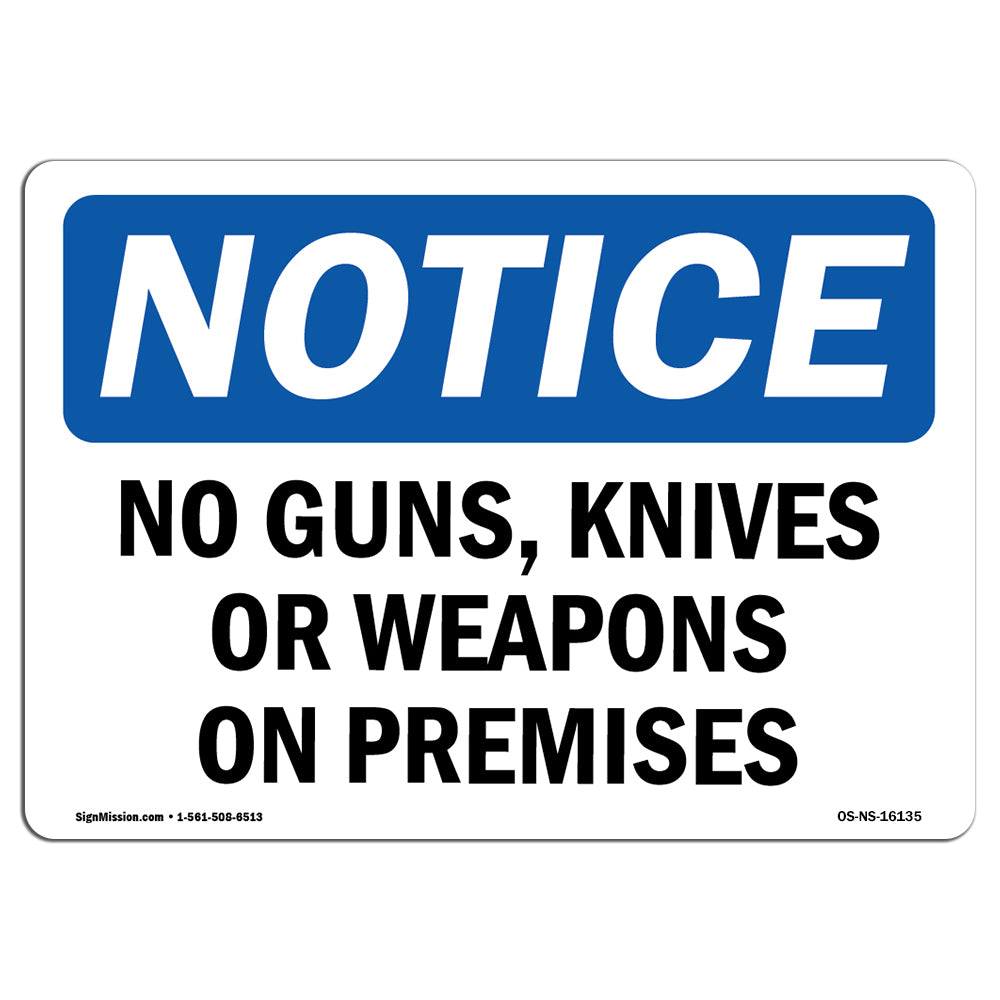 NOTICE No Guns, Knives Or Weapons On Premises