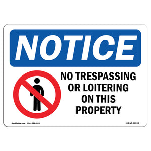 NOTICE No Trespassing Or Loitering On This Property