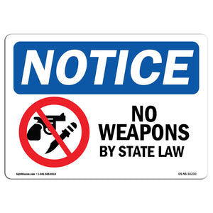 NOTICE No Weapons By State Law