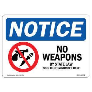 NOTICE No Weapons By State Law