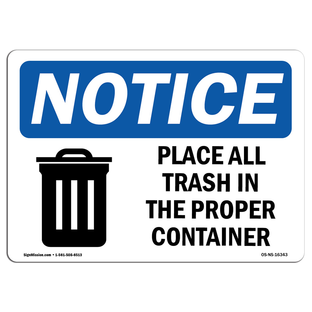 NOTICE Place All Trash In The Proper Container