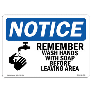 NOTICE Remember Wash Hands With Soap Sign