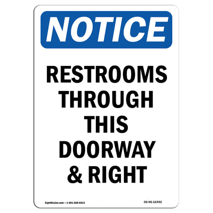 NOTICE Restrooms Through This Doorway And Right