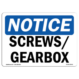 NOTICE Screws Gearbox