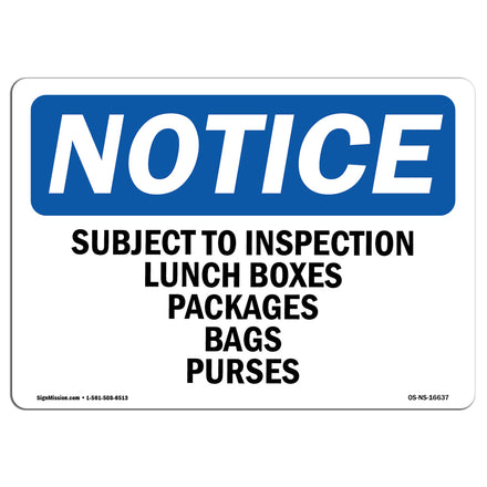 NOTICE Subject To Inspection Lunch Bags Purses