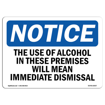 NOTICE Alcohol On Premises Immediate Dismissal