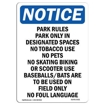 Park Rules Park Only In Designated