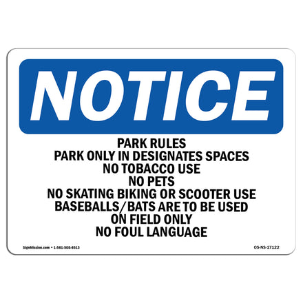 Park Rules Park Only In Designated