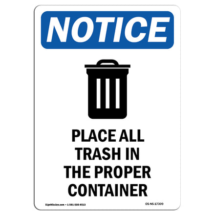 NOTICE Place All Trash In The Proper Container