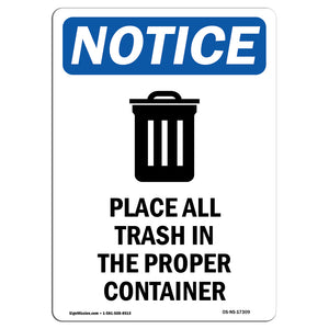 NOTICE Place All Trash In The Proper Container