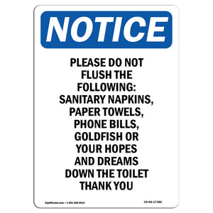 Please Do Not Flush The Following Sanitary