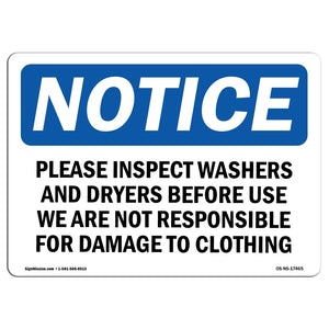 Please Inspect Washers And Dryers Before