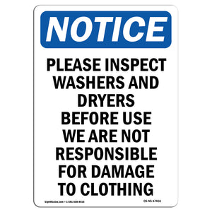 Please Inspect Washers And Dryers Before