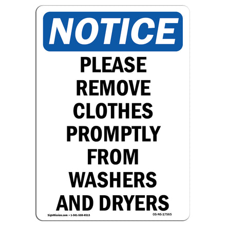 Please Remove Clothes Promptly From Washers