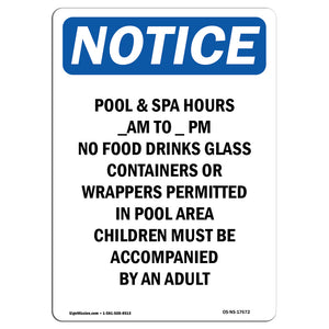 Pool & Spa Hours ____ Am To ____ Pm No Food