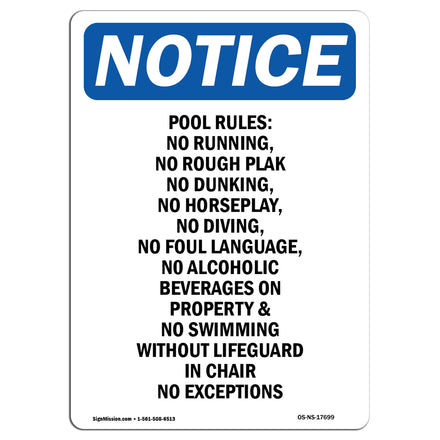 Pool Rules No Running, No Rough Play, No