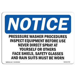 Pressure Washer Procedures Inspect Equipment Sign