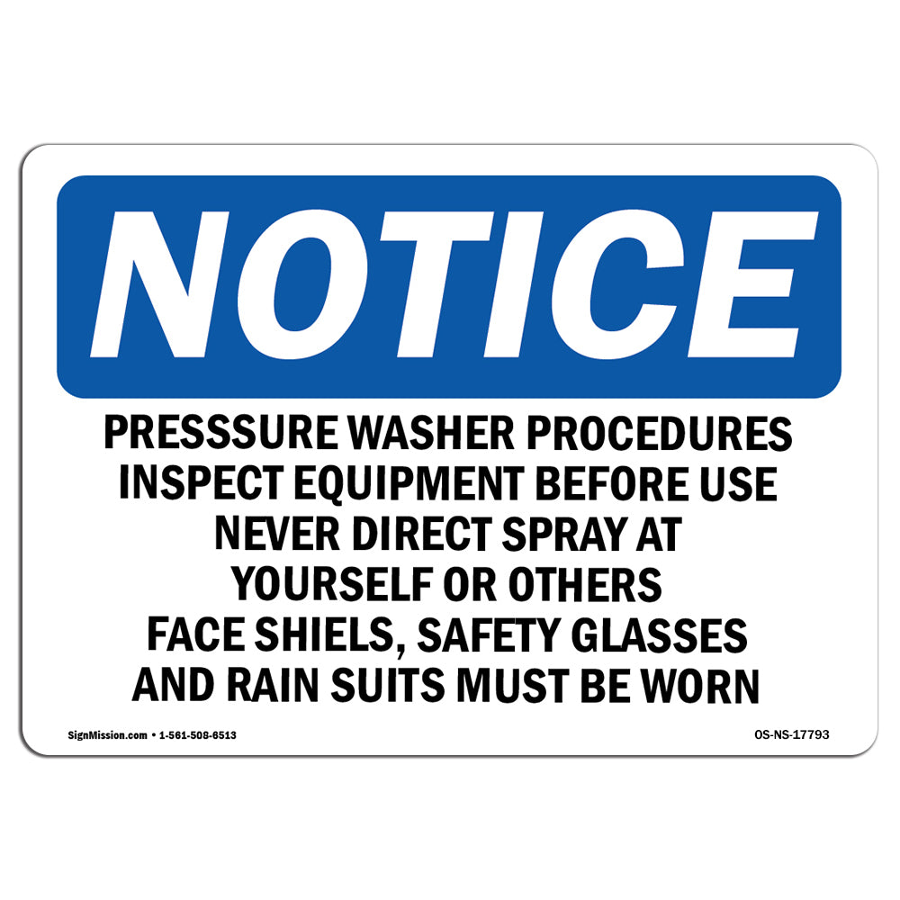 Pressure Washer Procedures Inspect Equipment Sign