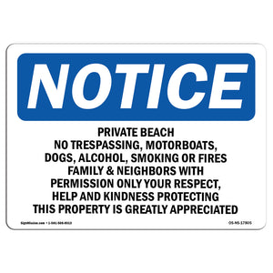 Private Beach No Trespassing, Motorboats,