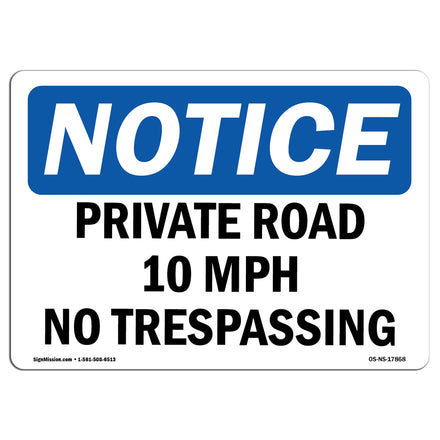 Private Road 10 MPH No Trespassing