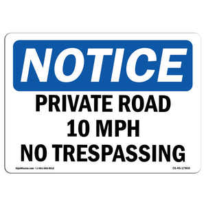 Private Road 10 MPH No Trespassing