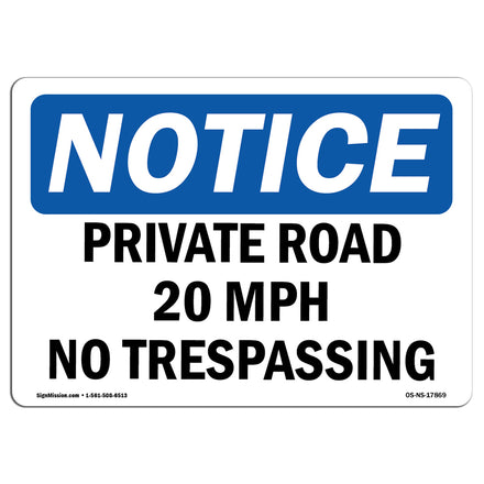 Private Road 20 MPH No Trespassing