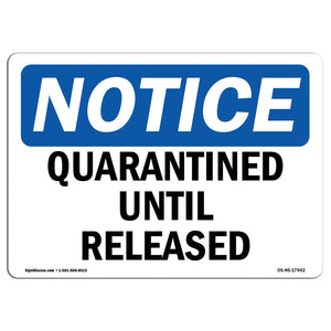 Quarantined Until Released Sign