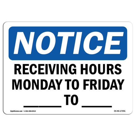 Receiving Hours Monday To Friday ____ To ____