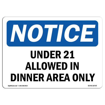 Under 21 Allowed In Dining Area Only