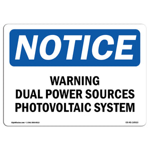 Warning Dual Power Sources Photovoltaic System Sign