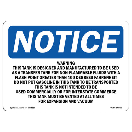 Warning This Tank Is Designed And Manufactured