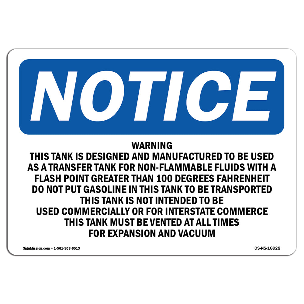 Warning This Tank Is Designed And Manufactured