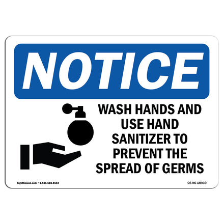 Wash Hands And Use Hand Sanitizer Sign With Symbol