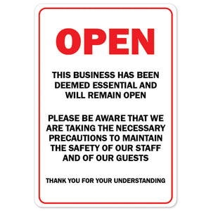 Open This Business Has Been Deemed Essential And Will Remain Open