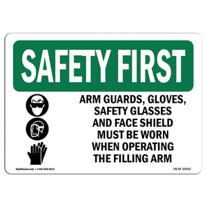 Arm Guards, Gloves, Safety Glasses With Symbol