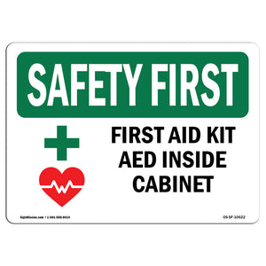 First Aid Kit AED Inside Cabinet With Symbol