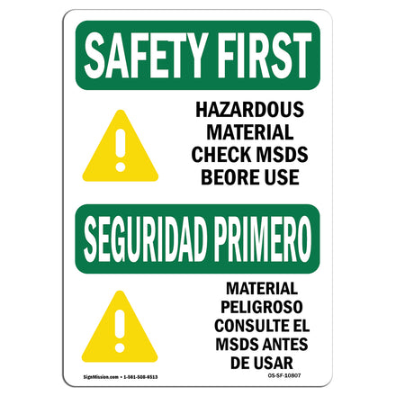 Hazardous Material Check MSDS Before