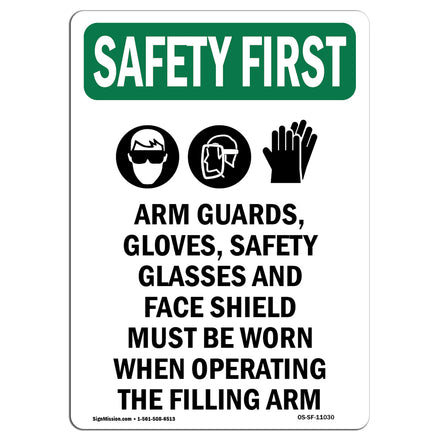Arm Guards, Gloves, Safety Glasses With Symbol