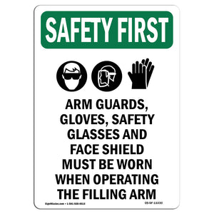 Arm Guards, Gloves, Safety Glasses With Symbol