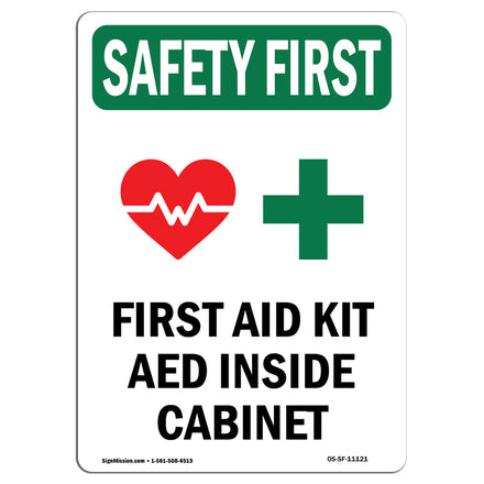 First Aid Kit AED Inside Cabinet With Symbol