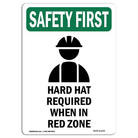 Hard Hat Required When In Red Zone With Symbol