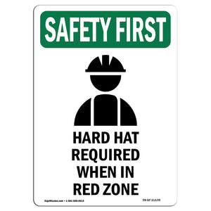 Hard Hat Required When In Red Zone With Symbol