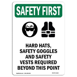 Hard Hats, Safety Goggles And With Symbol