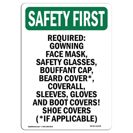 Required- Gowning Face Mask, Safety Glasses,