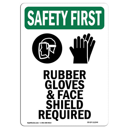 Rubber Gloves & Face Shield Required With Symbol