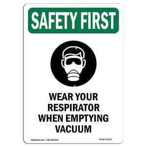 Wear Your Respirator When Emptying With Symbol