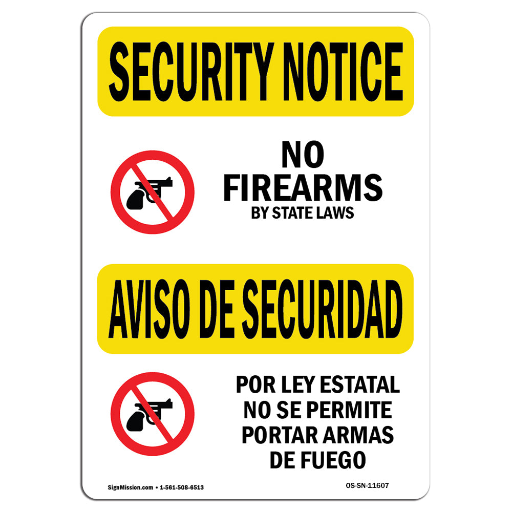 No Firearms By State Law Bilingual