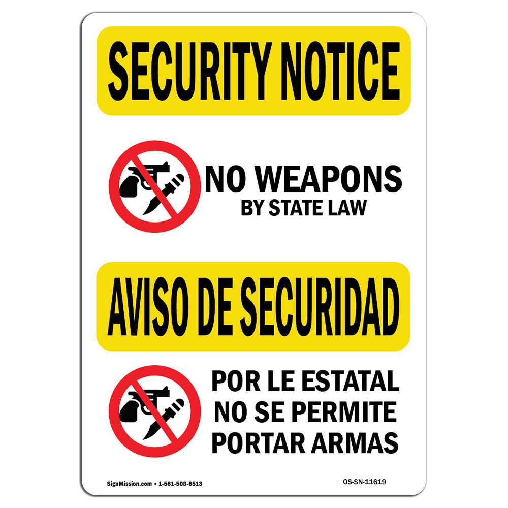 No Weapons By State Law Bilingual